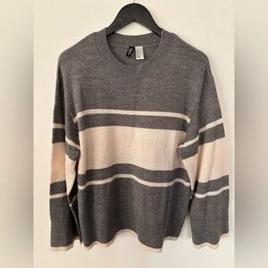 Gray and Cream Striped Oversized Sweater
